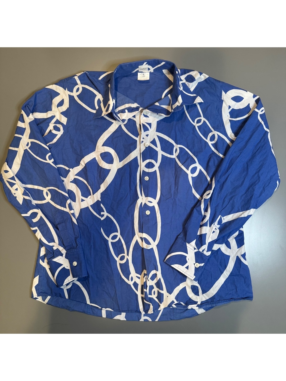 Craig Taylor XL Chain Reaction Print Button-Up Shirt, Bkue